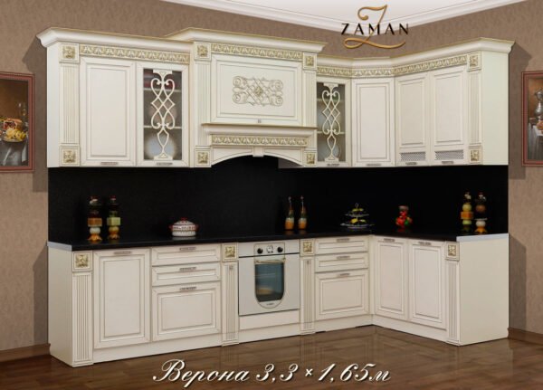 Кухонный гарнитур “Верона”: 3300×1650/600/2500 L+R, крем